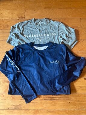Southern Marsh Kids (or men’s xs)Long Sleeve Tees — Blueish Gray & Navy